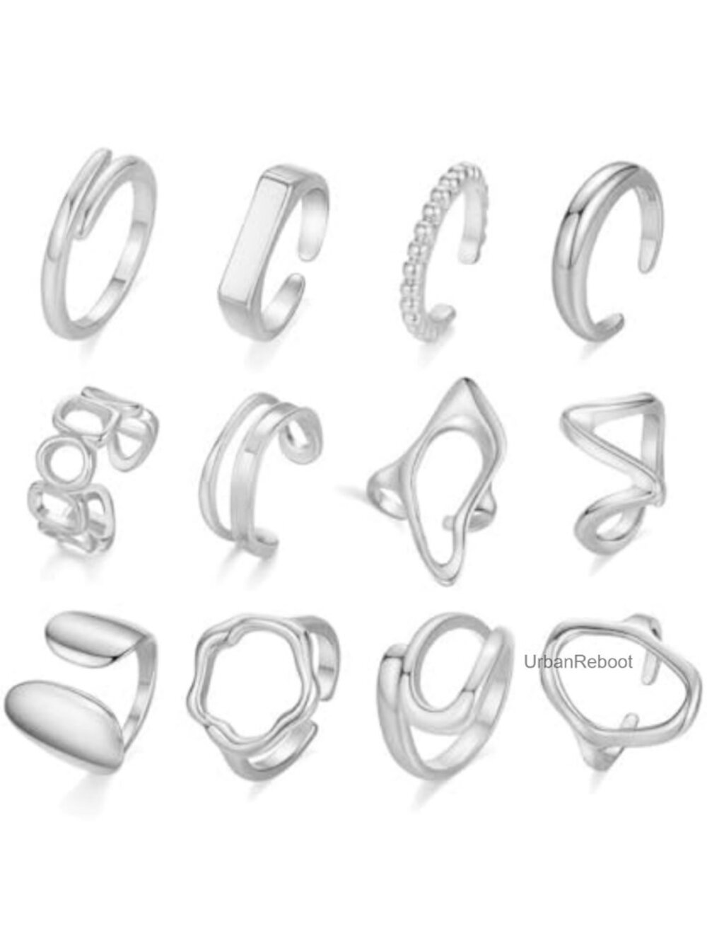 12pcs Stackable Rings Gold Plated Chunky Knuckle Geometric Statement Rings